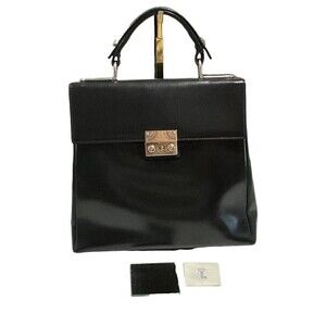 Gold Pfeil Leather Top Handle Bag Black Medium Business Handbag 90s Vintage